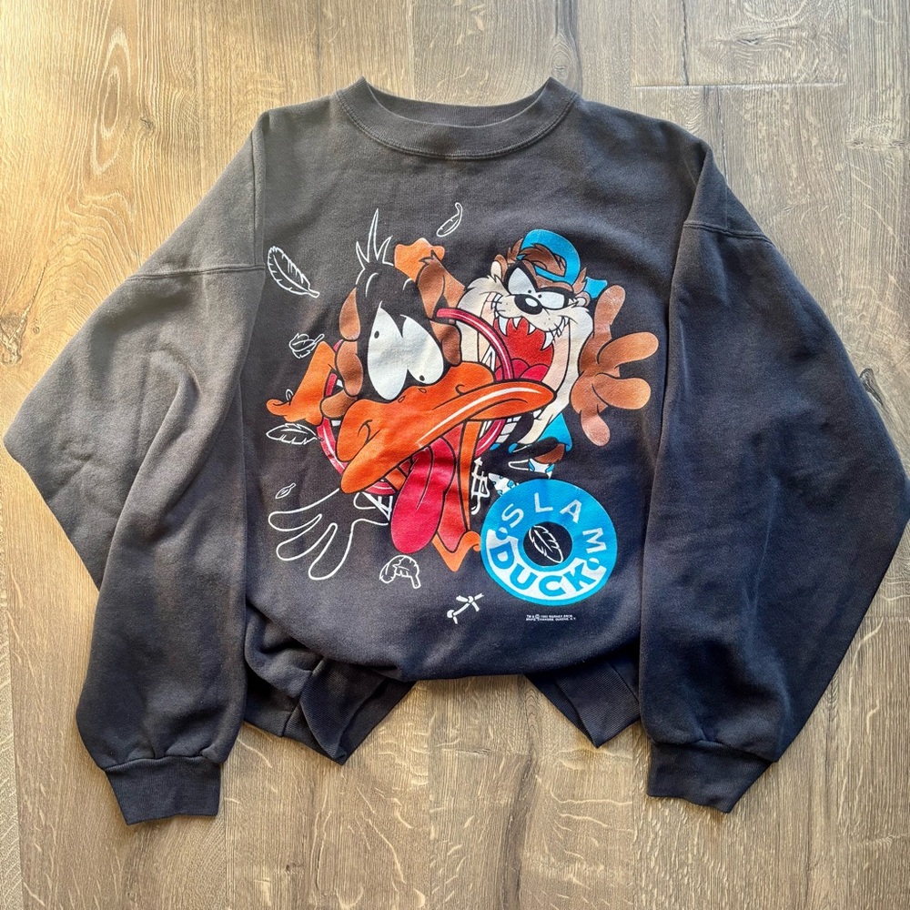 Vintage 1993 Taz & Daffy Duck Looney Tunes Warner Bros Black Crewneck